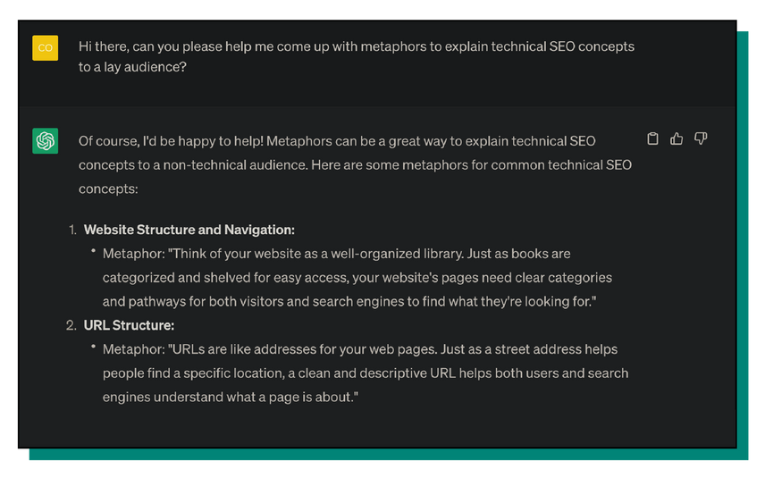 Screenshot example of an effective zero-shot prompt for generative AI.