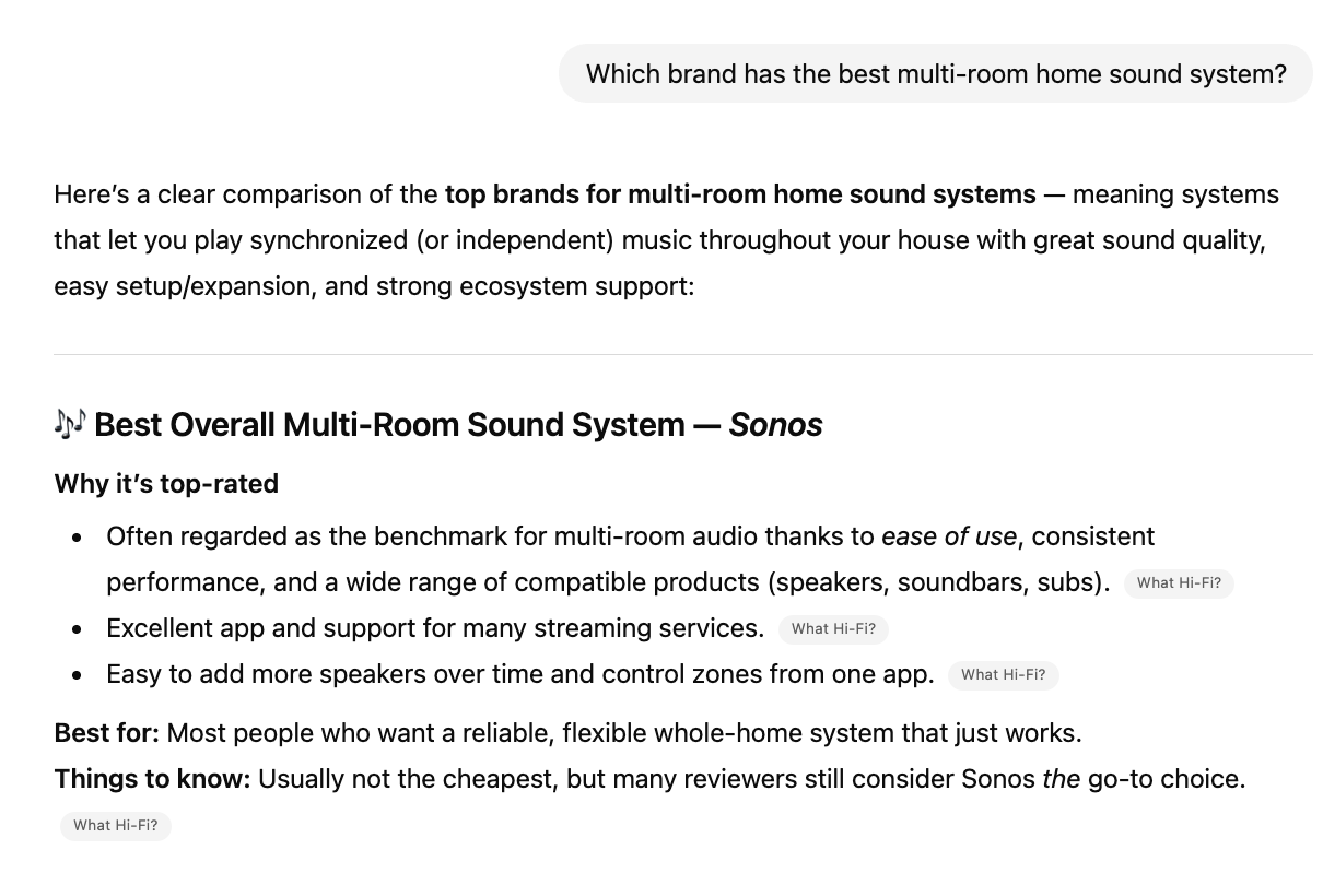 Sonos mentioned by ChatGPT