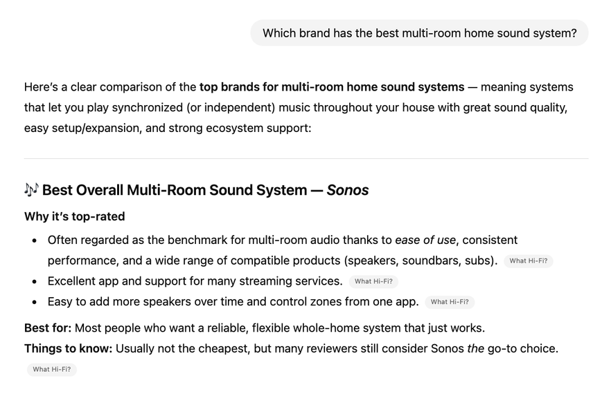 Sonos mentioned by ChatGPT