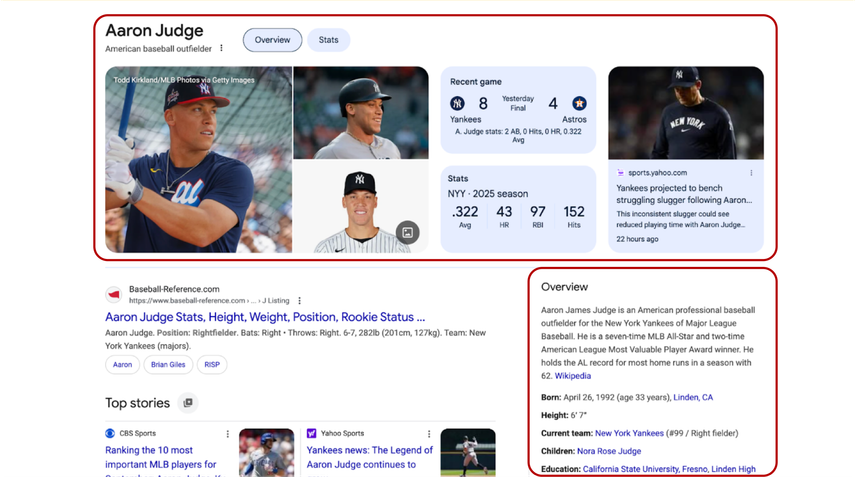 A screenshot highlighting what Knowledge Panels are in Google Search.