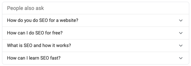 Example of Google's People Also Ask result type