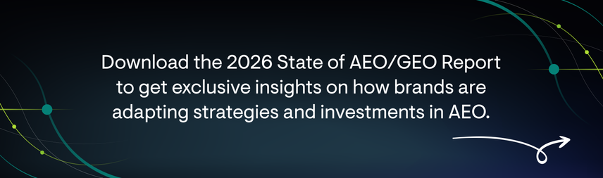 Banner ad driving readers to download the full 2026 State of AEO/GEO Report.