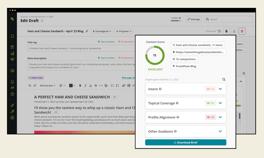 Screenshot of Conductor's AI Content Score feature.