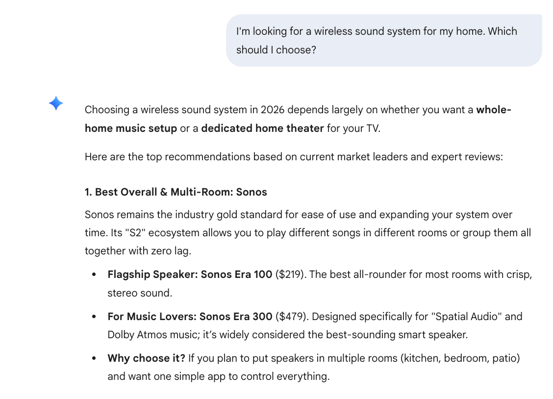 Sonos mentioned by Gemini