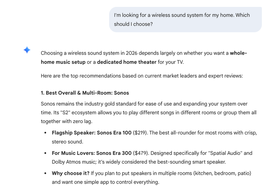 Sonos mentioned by Gemini