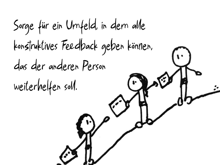 Die Abbildung zeigt: Baue ein System auf, mit dem Feedback konstruktiv und mit der Absicht, zu helfen, gegeben werden kann.
