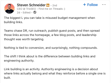 Steven Schneider's LinkedIn post screenshot