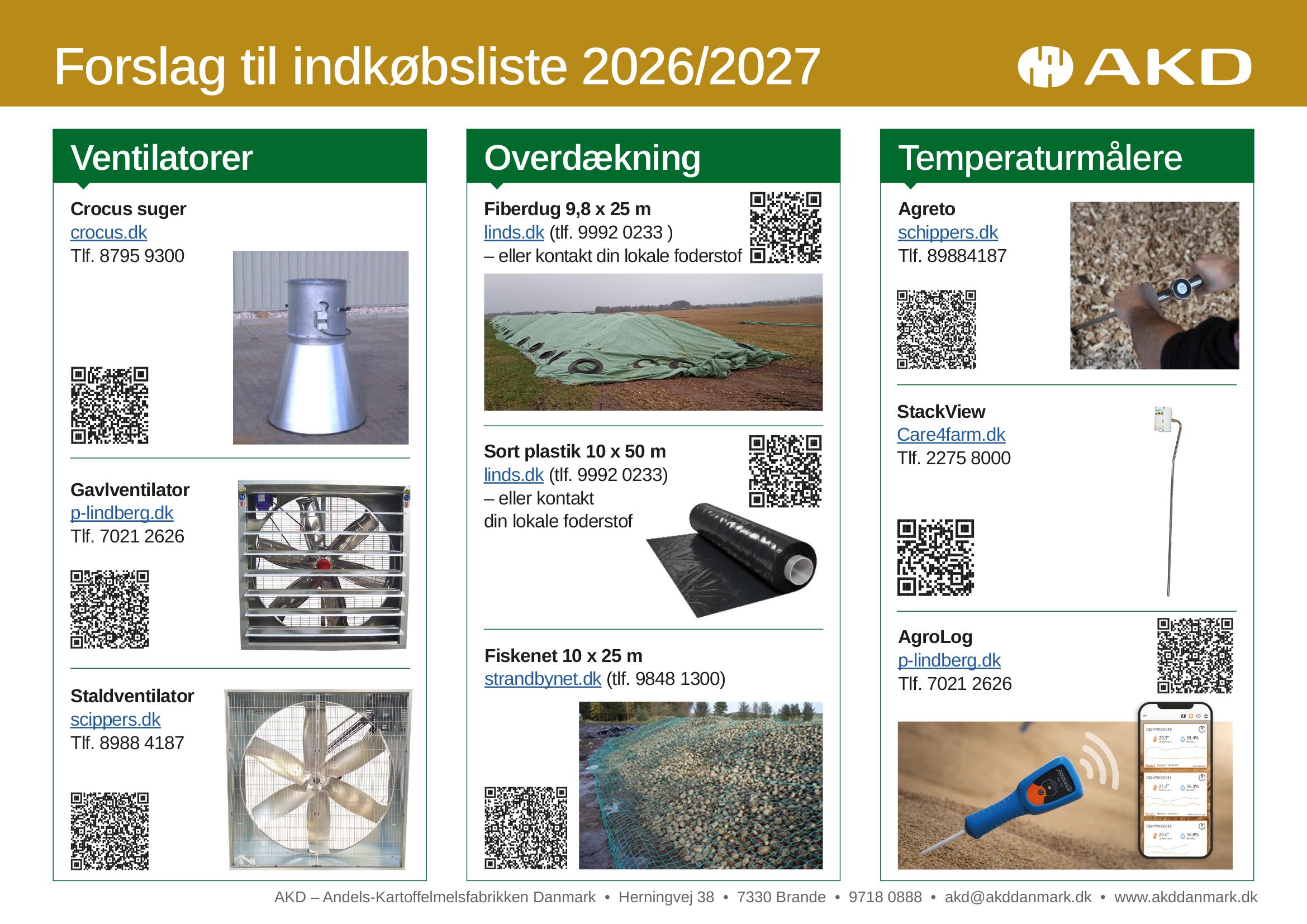 Vedhæftet finder I guide til forskellige hjælpemidler, som er relevante i forhold til dækning og pasning af kartofler efter optagning.