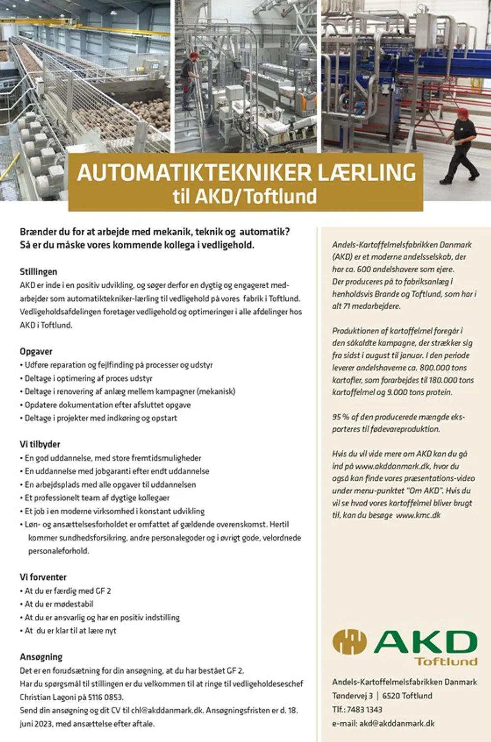 Vi søger en automatiktekniker lærling til AKD/Toftlund