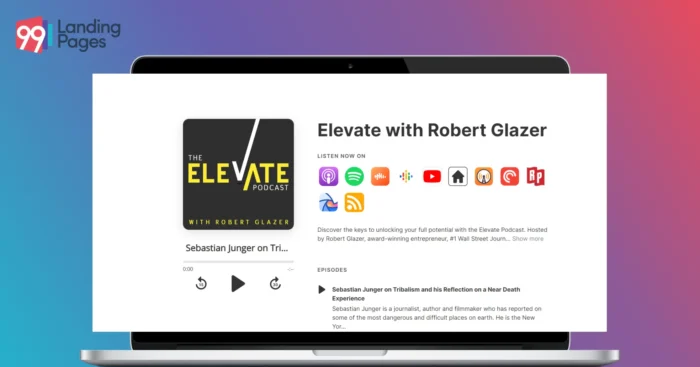 podcast landing page with many subscription options
