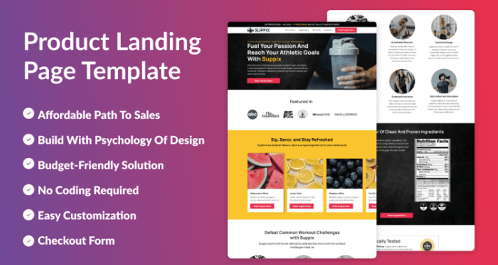 Product landing page template