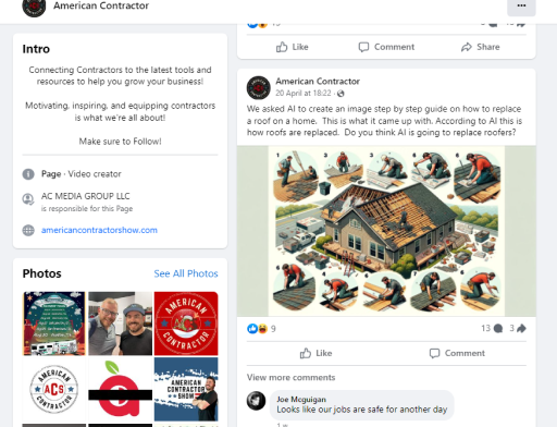 Facebook page of American Contractor
