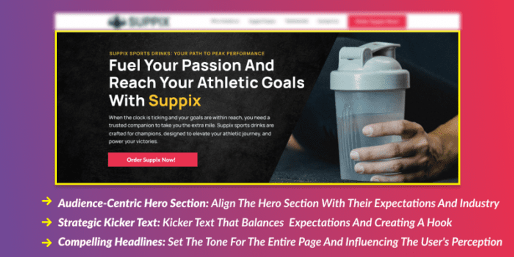 Product landing page ideas hero section example graphic