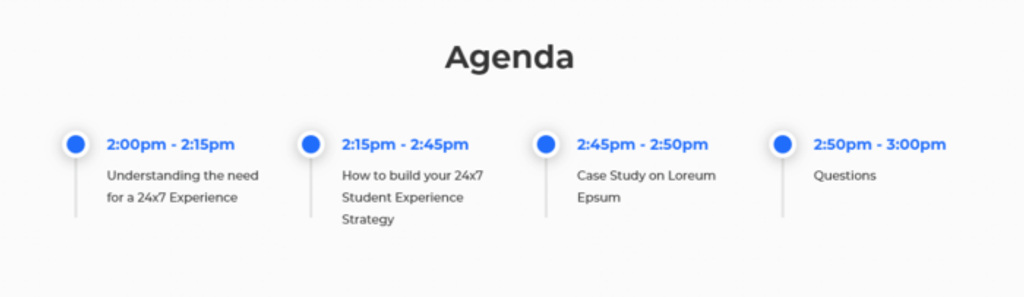 Event breakdown on a webinar registration landing page