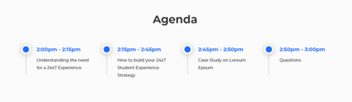 Event breakdown on a webinar registration landing page