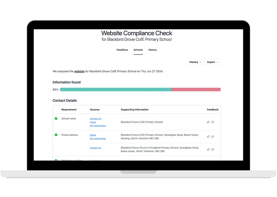 Example of Robin’s Website Compliance Check