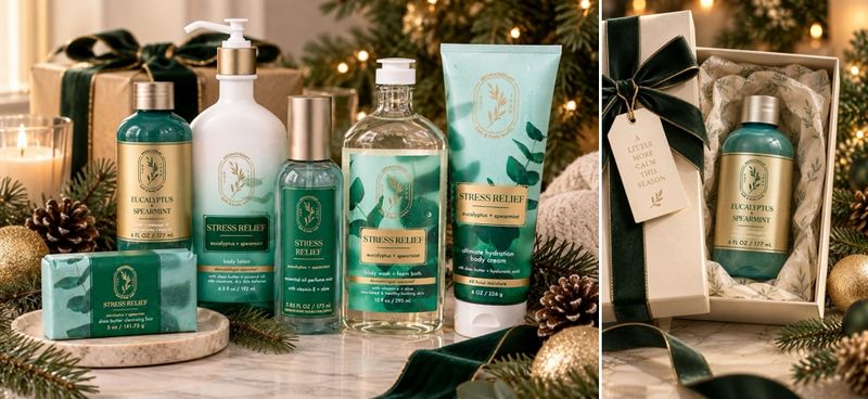 Holiday product photos of skin care products
