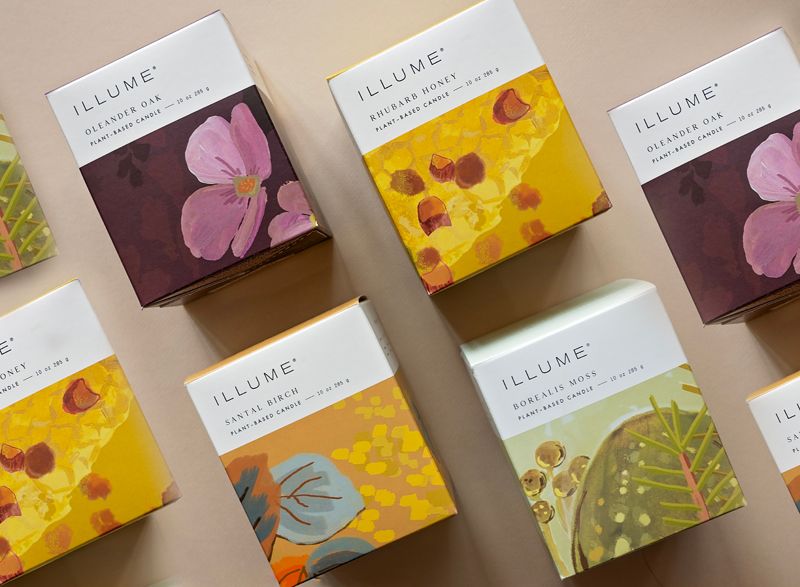 a variety of candle products for a brands product photo