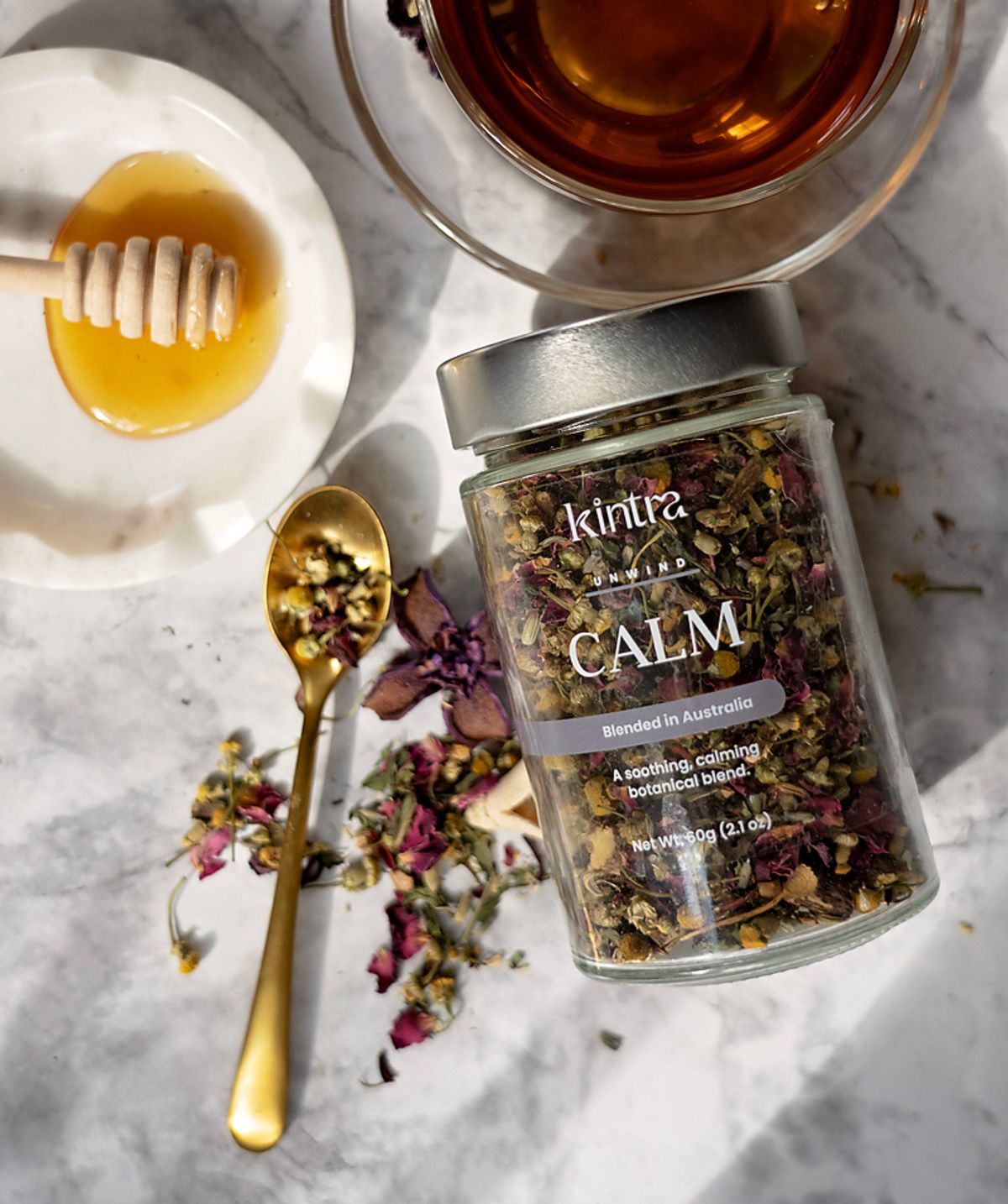 Tea product on a marble background
