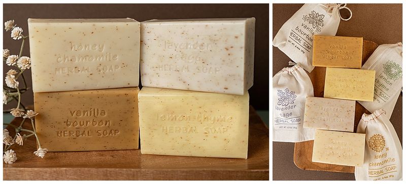 earthy soap product in a group of four as a product photo