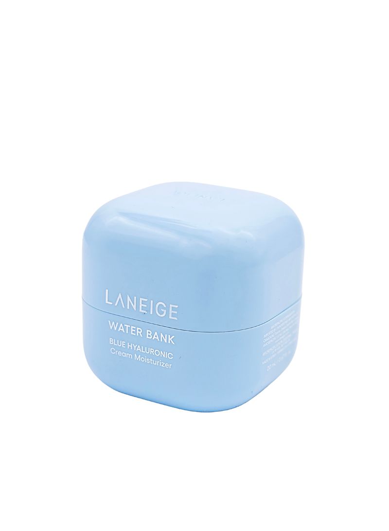 blue lotion container on a white background