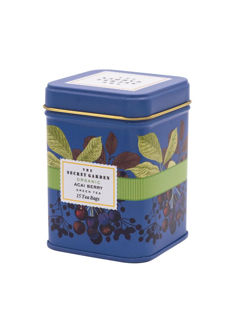 blue tea tin on a white background
