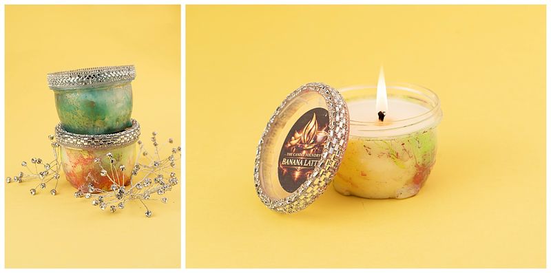 colorful indie candle on yellow background