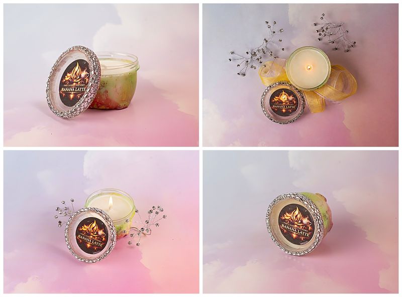 colorful candles on a pink and light blue cloud background