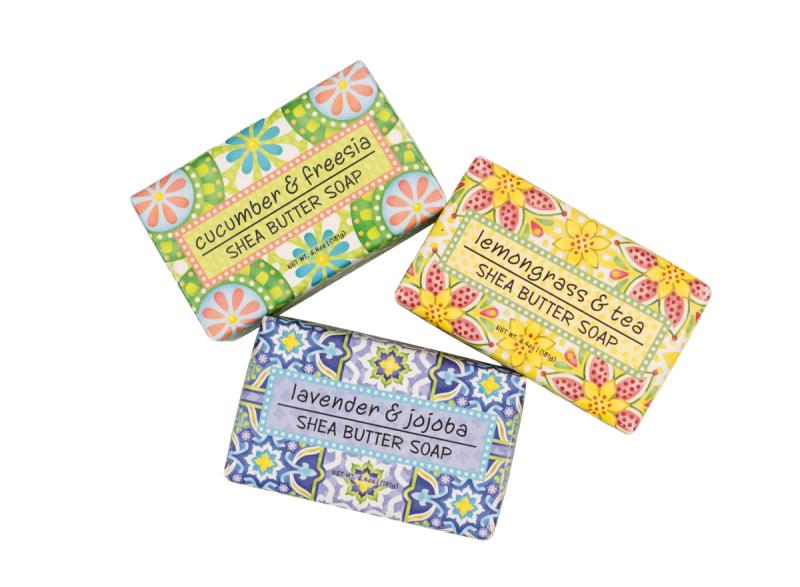 colorful soap in a trio on a white background for an ecommerce product photo