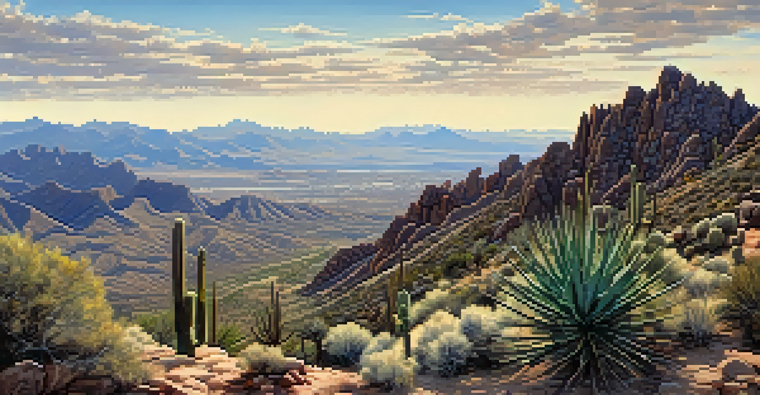 A breathtaking view from a mountain summit, showcasing rock formations and expansive mountain landscapes under a clear sky.