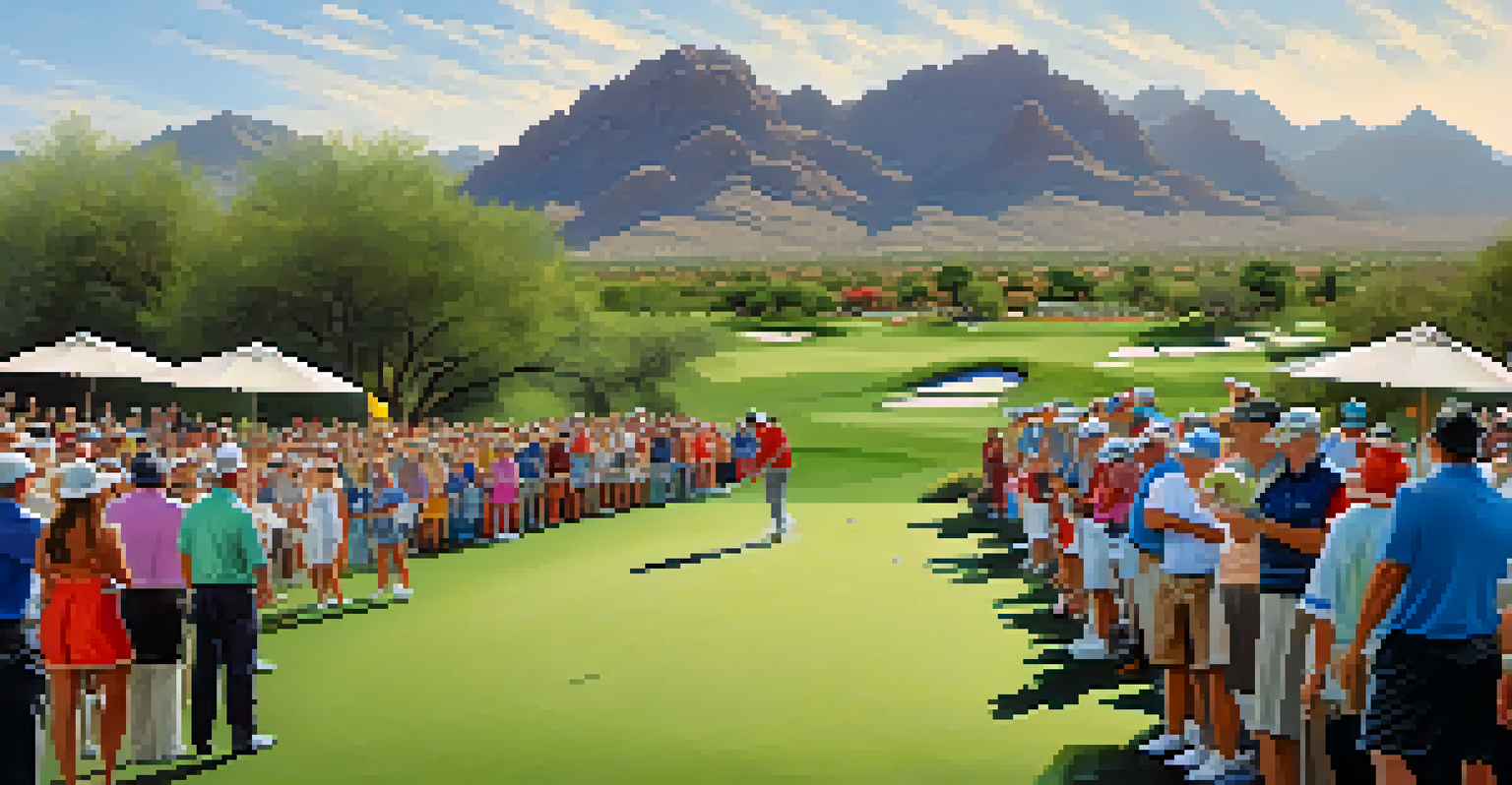 A scenic golf tournament at the Scottsdale Golf Championship with local golfers and fans enjoying the beautiful Sonoran Desert backdrop.