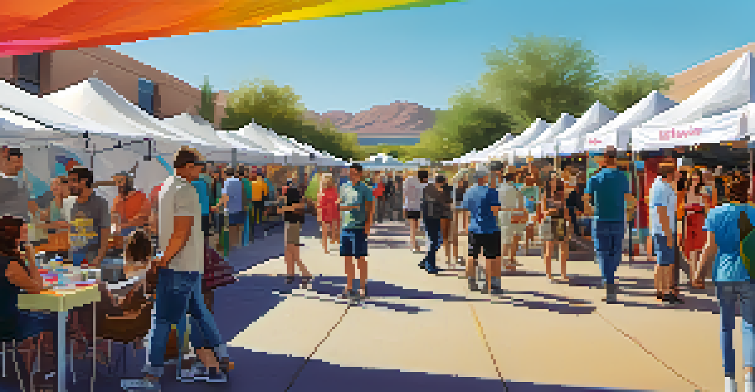 A community fair with startup booths, colorful tents, and visitors interacting with entrepreneurs showcasing their innovative products.