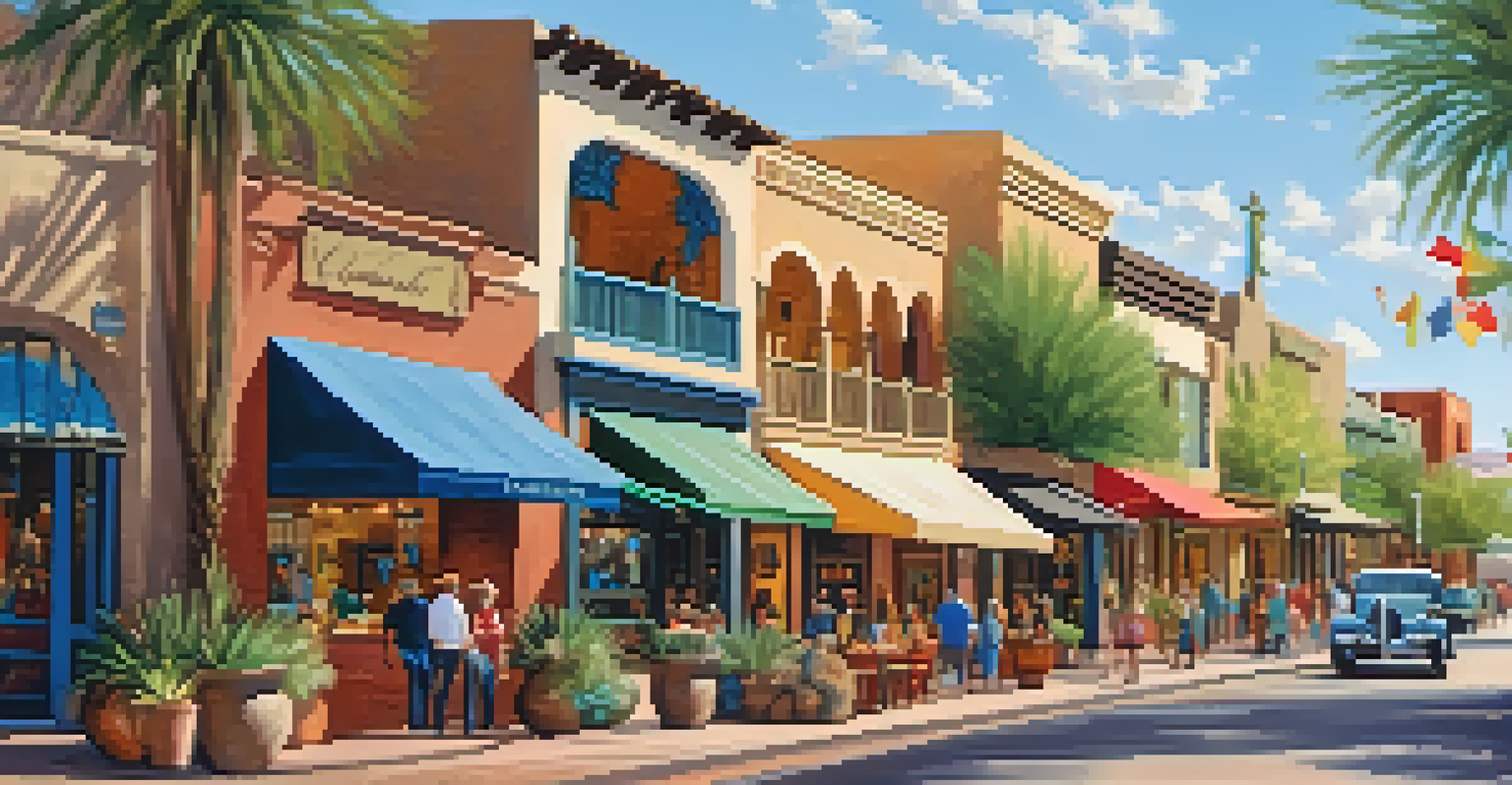 A picturesque street in Old Town Scottsdale, filled with boutique shops and art galleries, showcasing local artisans.