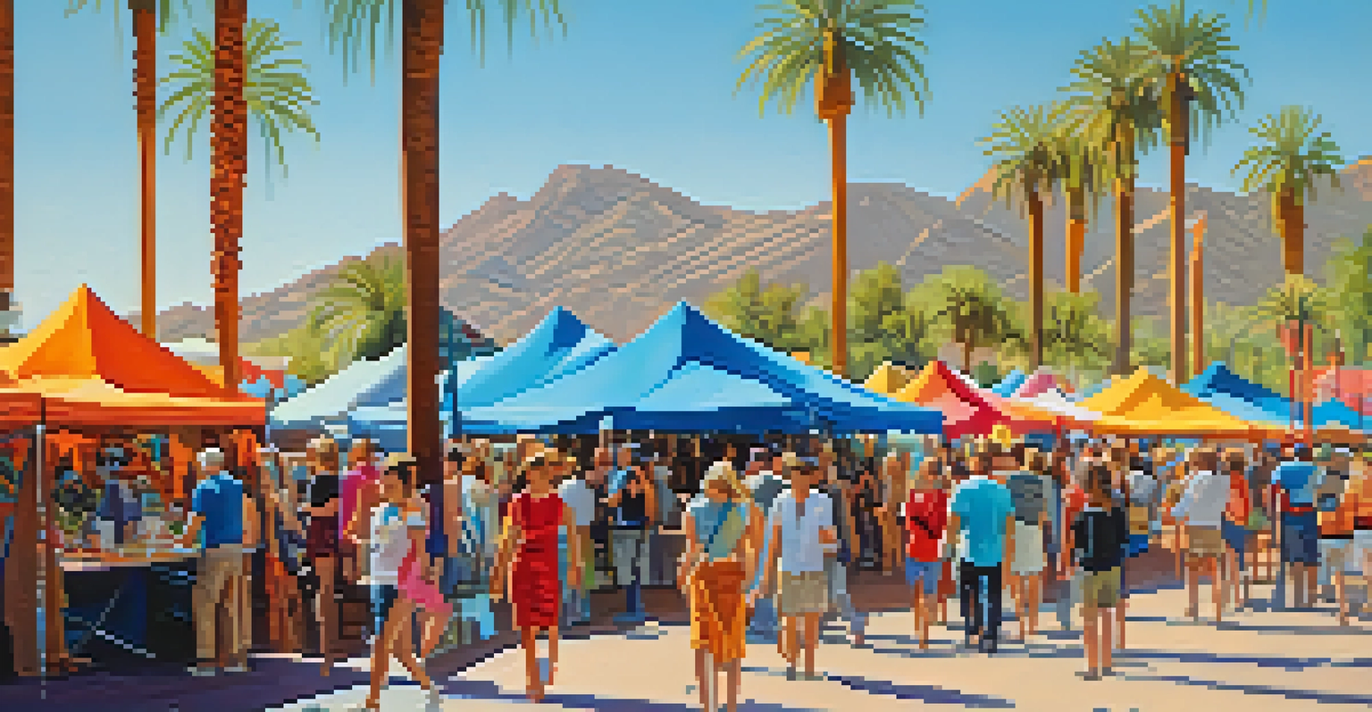 A busy outdoor art festival in Scottsdale, featuring local artists and colorful tents.