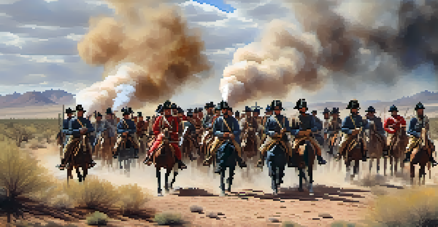 A reenactment of the Battle of Picacho Pass with Civil War soldiers in action against a desert backdrop.