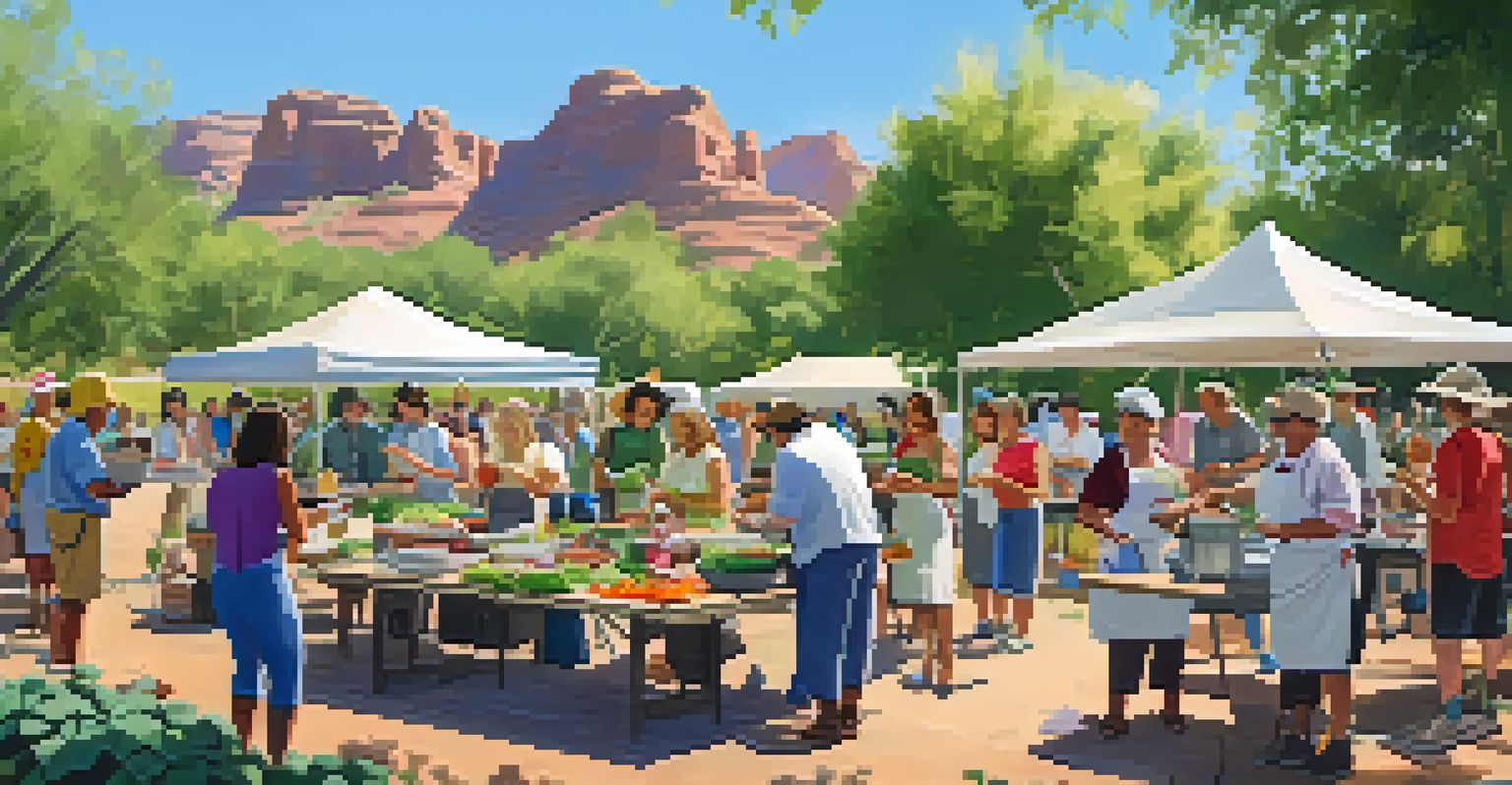 An outdoor cooking workshop in a park, showcasing participants preparing food with fresh ingredients in a sunny setting.
