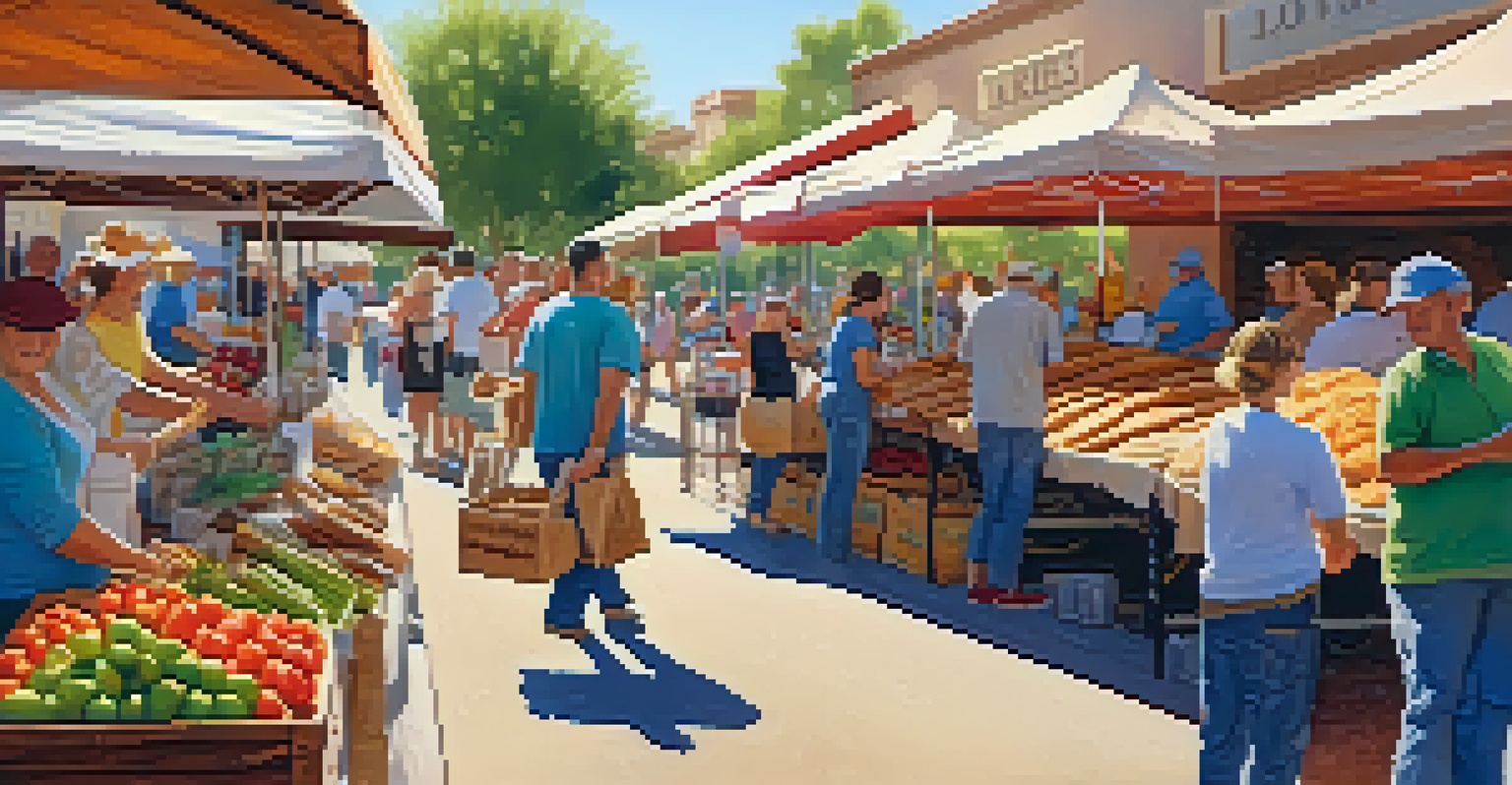 A bustling farmers' market with local bakers displaying artisan bread and engaging with customers.