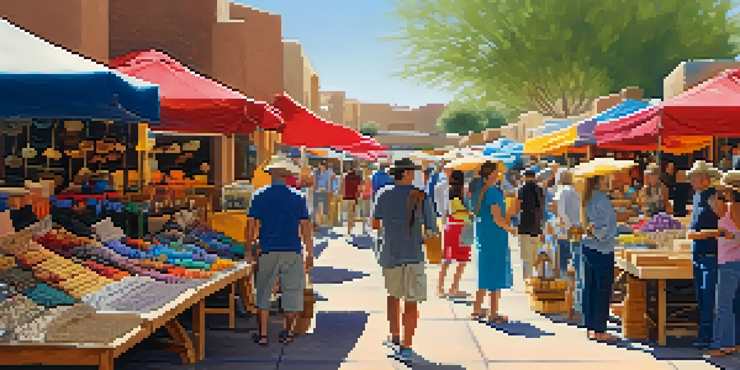 A colorful artisan market in Scottsdale filled with handmade goods and bustling visitors.