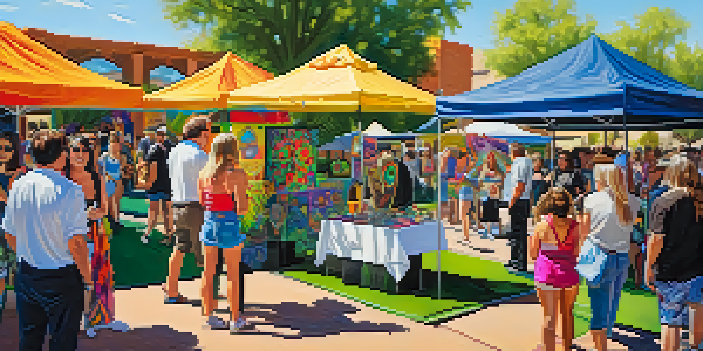 A lively festival atmosphere with artists displaying their work and musicians performing outdoors in Scottsdale.