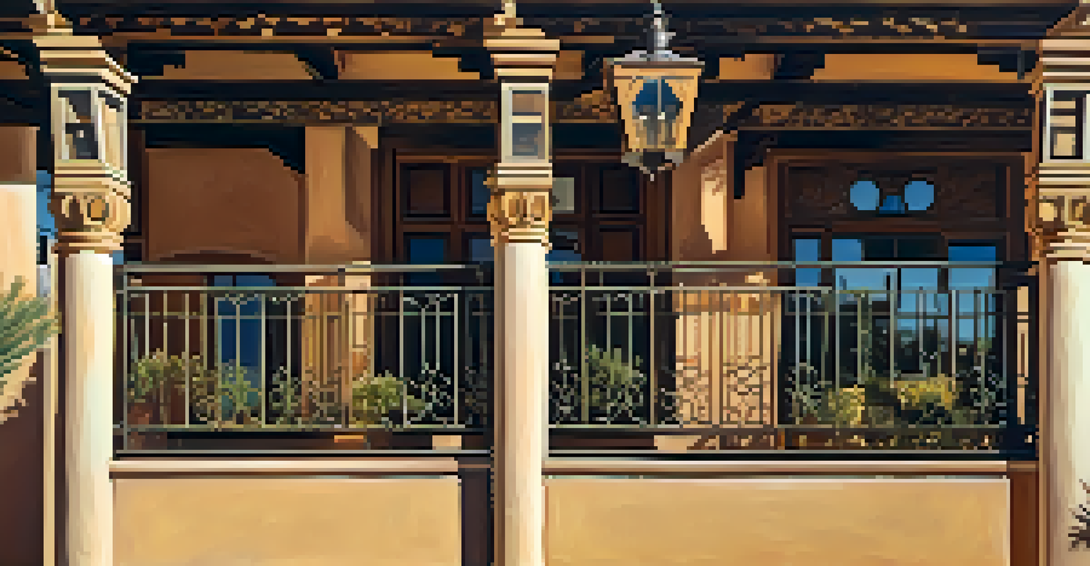 A close-up view of a historic building in Scottsdale showcasing its architectural details and textures in golden hour light.