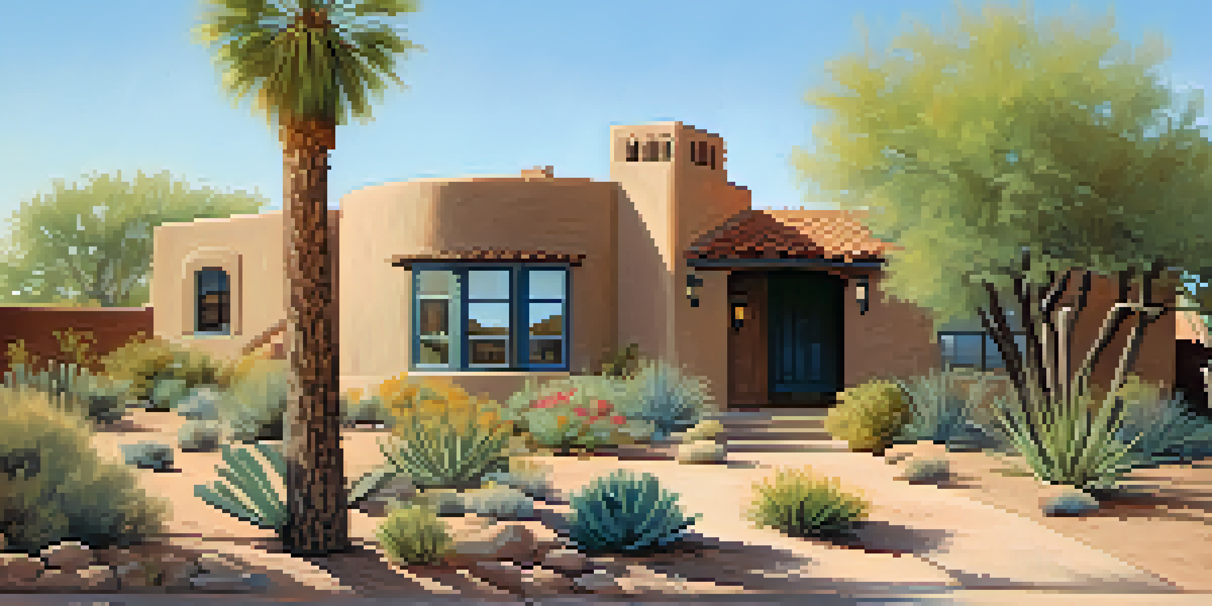 A beautiful Adobe style home in Scottsdale, surrounded by desert plants under a clear blue sky.