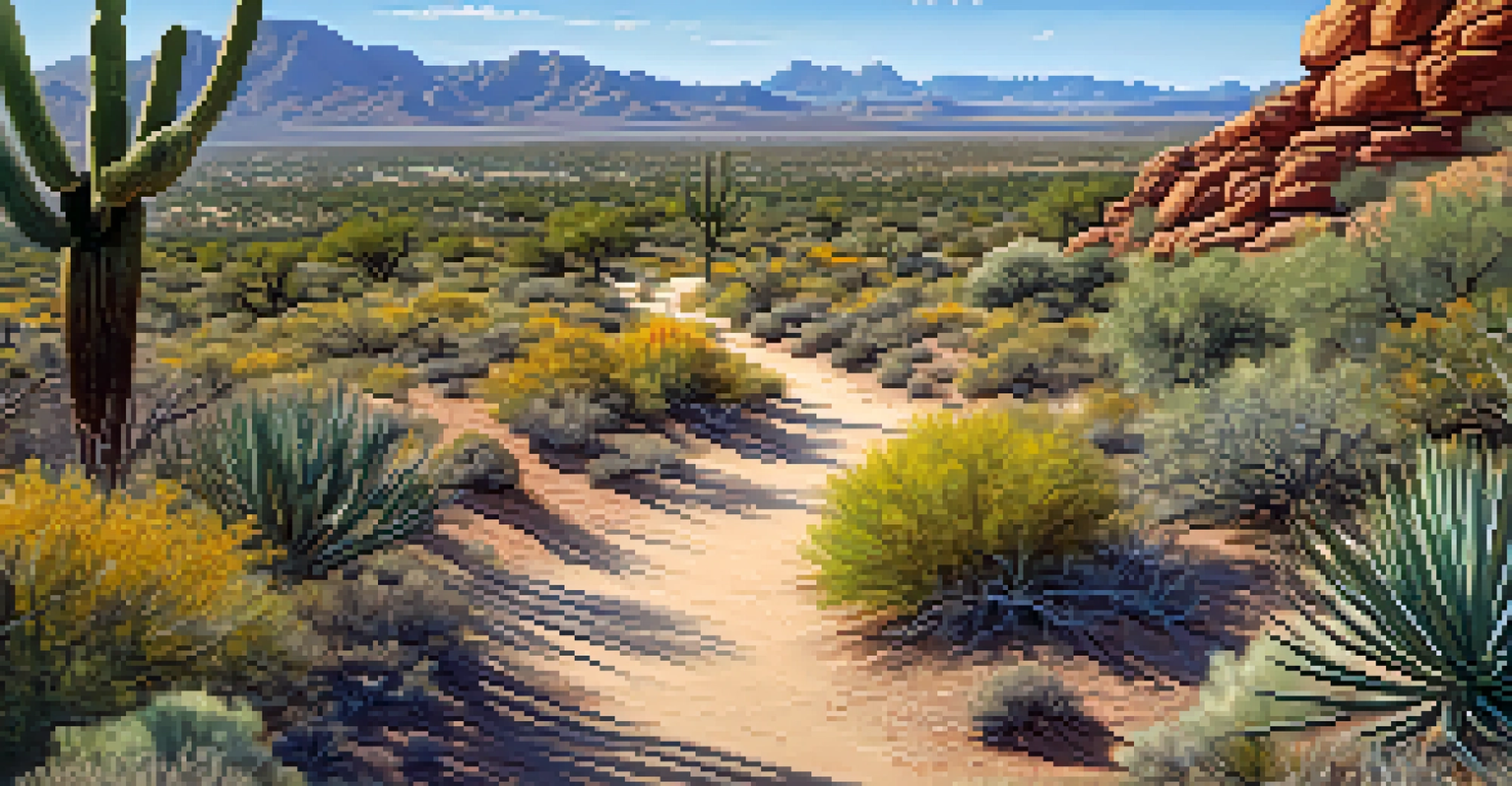 Aerial view of McDowell Sonoran Preserve with vibrant native plants and people hiking on trails.