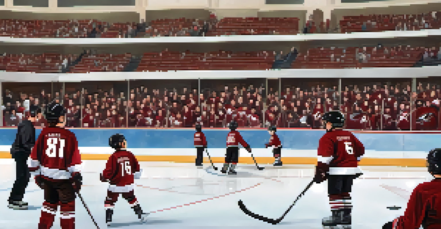 Arizona Coyotes players mentoring local youth during a hockey clinic, showcasing skills on the ice amidst an enthusiastic community atmosphere.