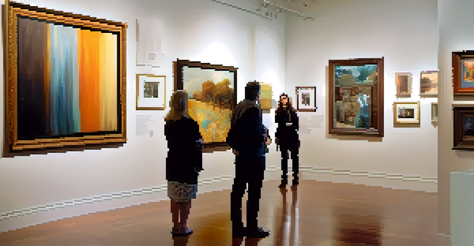 Inside the Art on the Avenue Gallery, with visitors exploring diverse artworks and engaging with gallery staff.