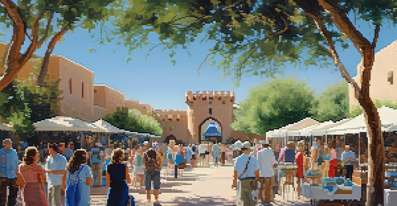 An artisan fair at Scottsdale Civic Center featuring handcrafted goods, surrounded by beautiful gardens and historic buildings.