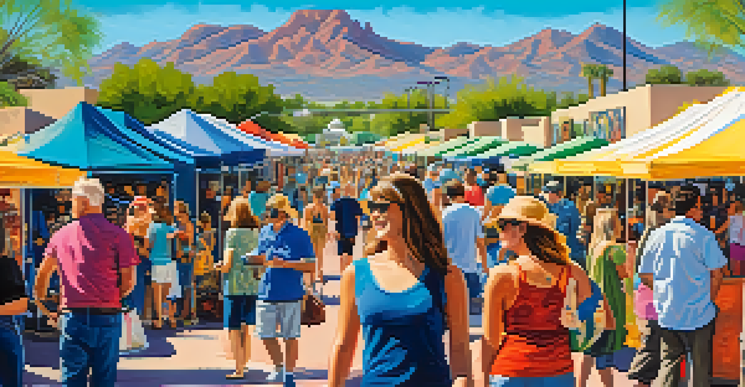 An outdoor art festival in Scottsdale with colorful booths and smiling visitors interacting with local artists.