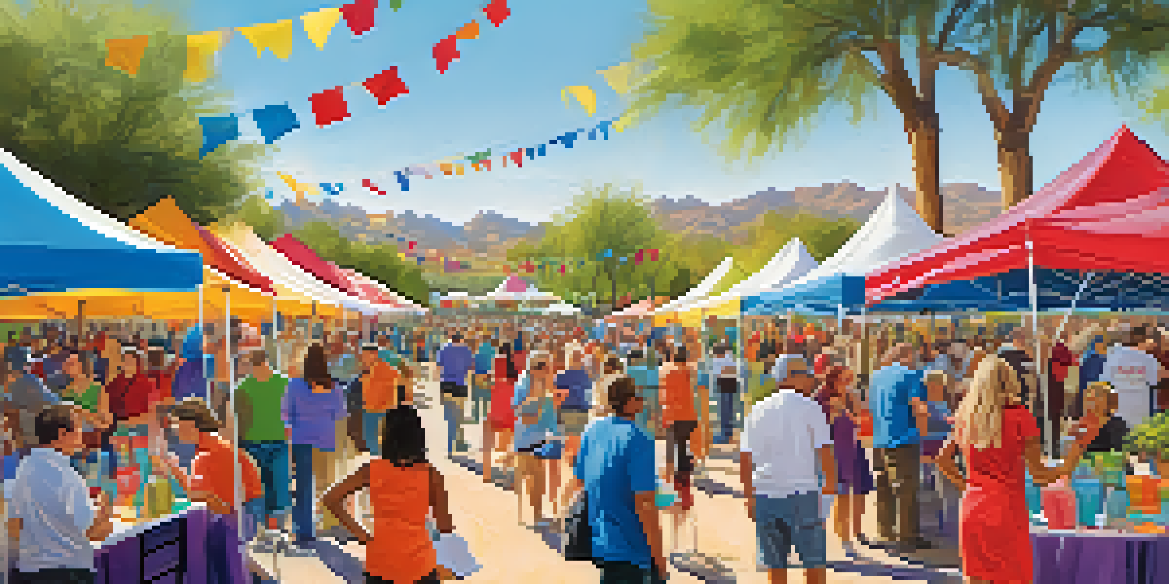 A lively community event featuring volunteers and attendees engaging at a nonprofit fair in Scottsdale, with colorful tents and banners under a clear blue sky.