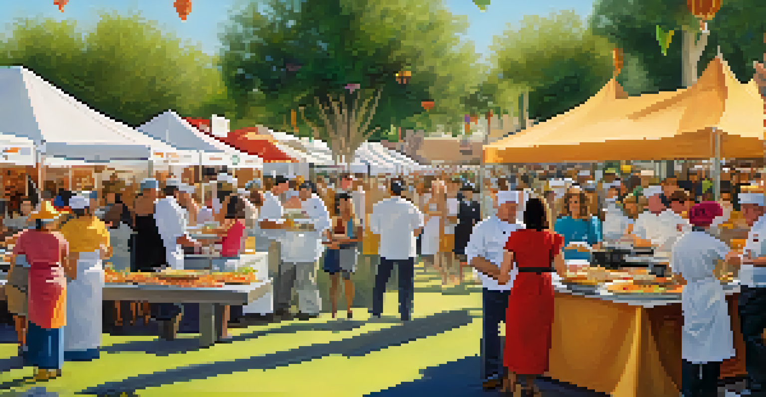 Chefs showcasing their culinary skills at a vibrant food festival, with attendees sampling diverse dishes and enjoying the festive ambiance.