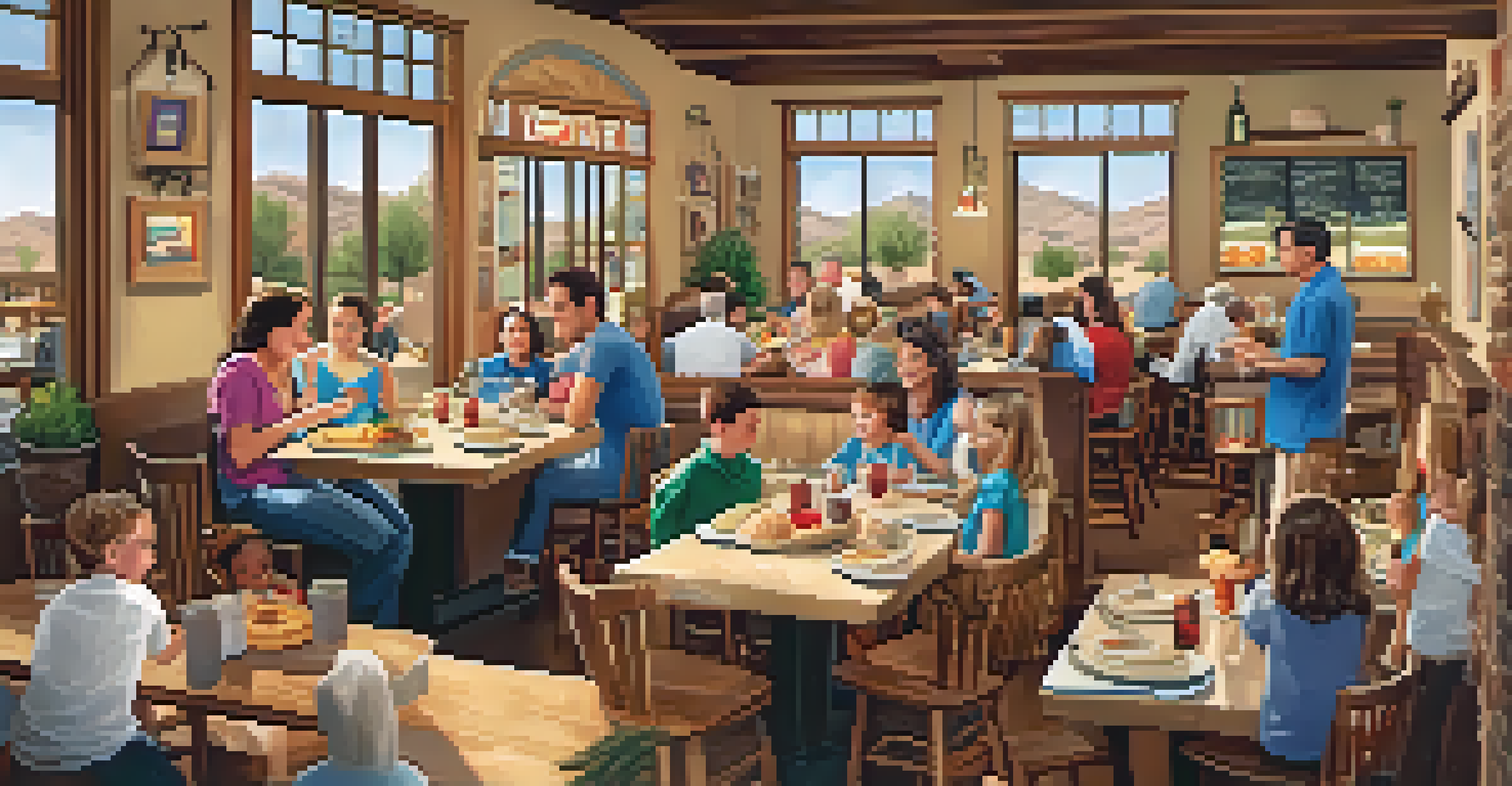 A warm and inviting family-friendly restaurant in Scottsdale, with families enjoying meals and children participating in a cooking class.