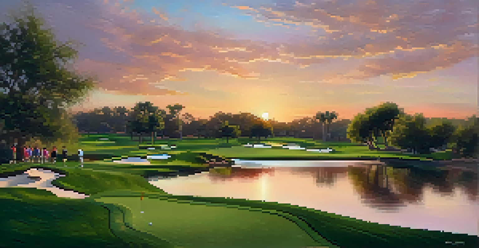 A family enjoying a peaceful outing at Gainey Ranch Golf Club, with lakes and greenery in the background.